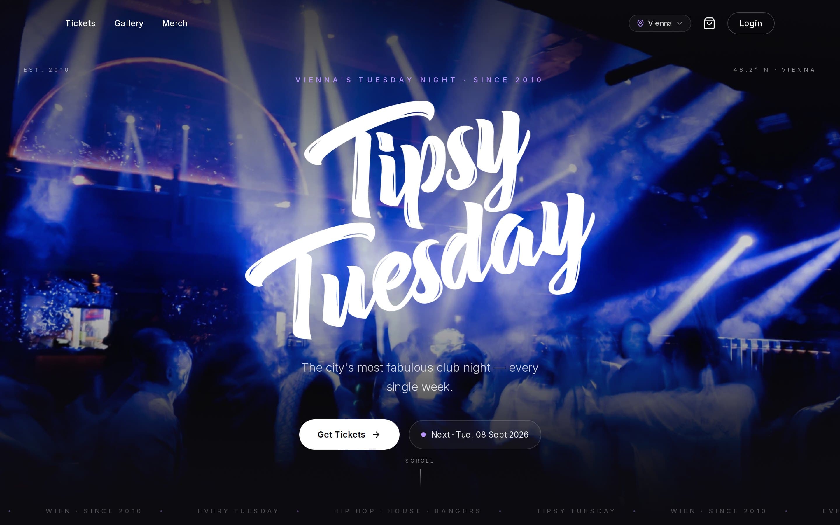 Screenshot der Startseite von tipsytuesday.world